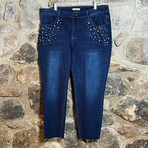 Satin Doll Size 20 Rhinestone Pearl Bead Embellished Women’s Cropped Capri Jeans